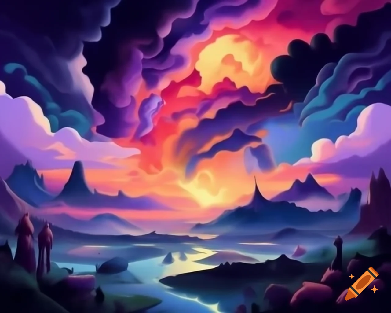 Surrealistic landscape with vibrant dreamlike tapestry