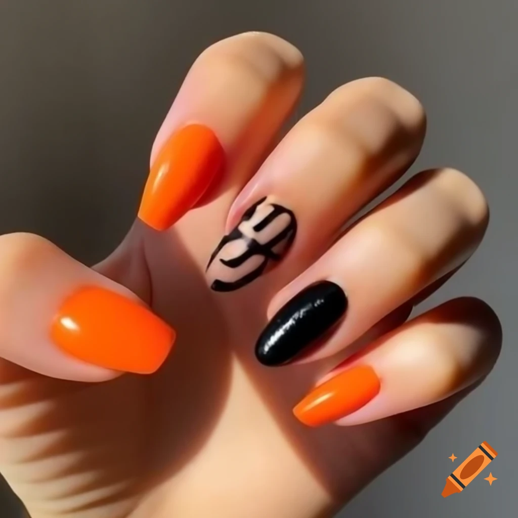 Black and orange nail design