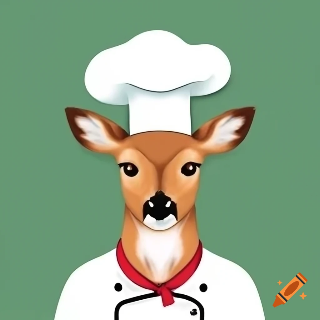 Deer wearing a chef's hat in a whimsical portrait
