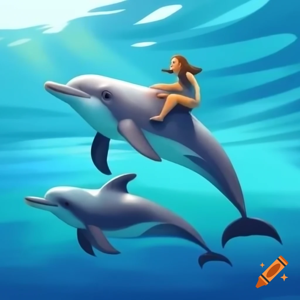 Person riding a dolphin in the ocean
