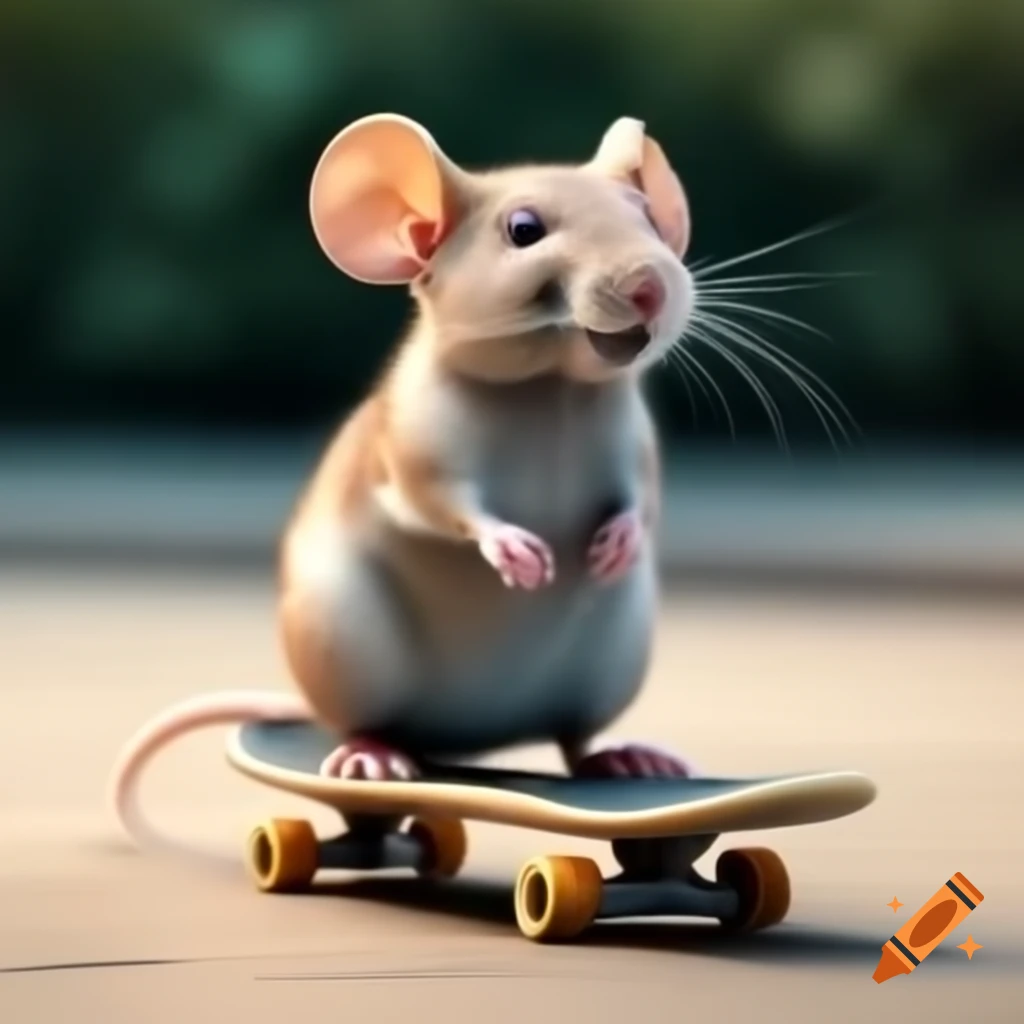 Mouse riding a skateboard