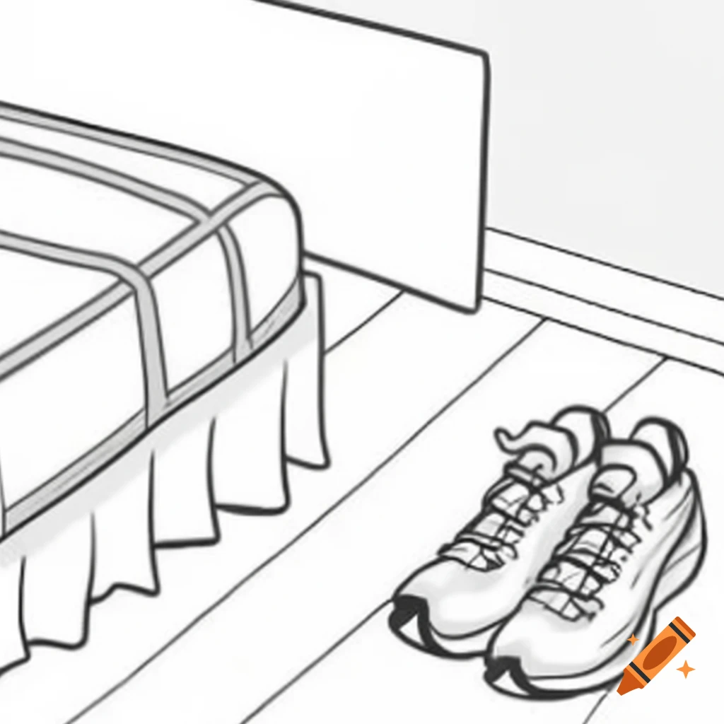Pair of running shoes organized next to a bed