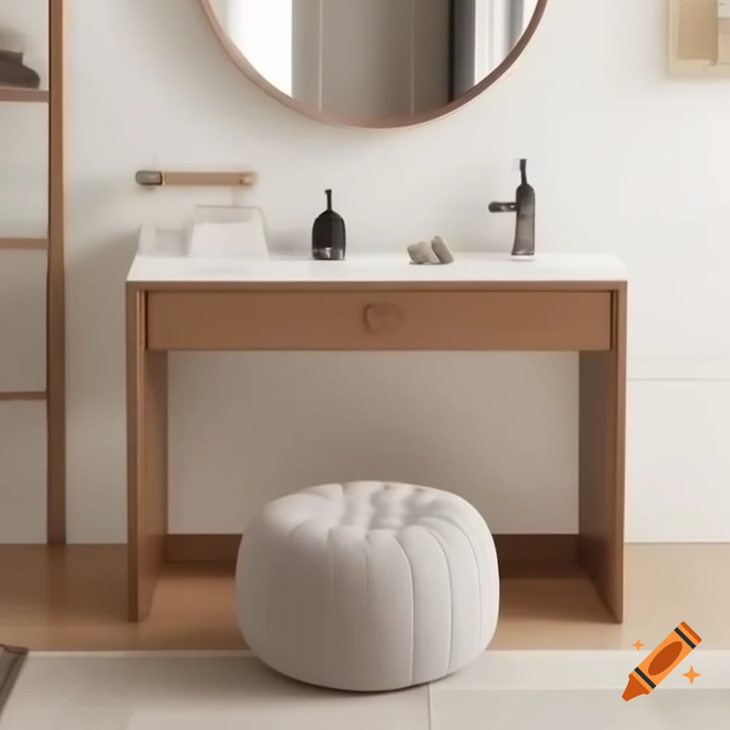 Elegant vanity set with pouf in stylish interior