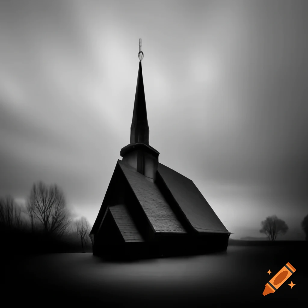 Two contrasting images of church with steeple, inspired by various artists