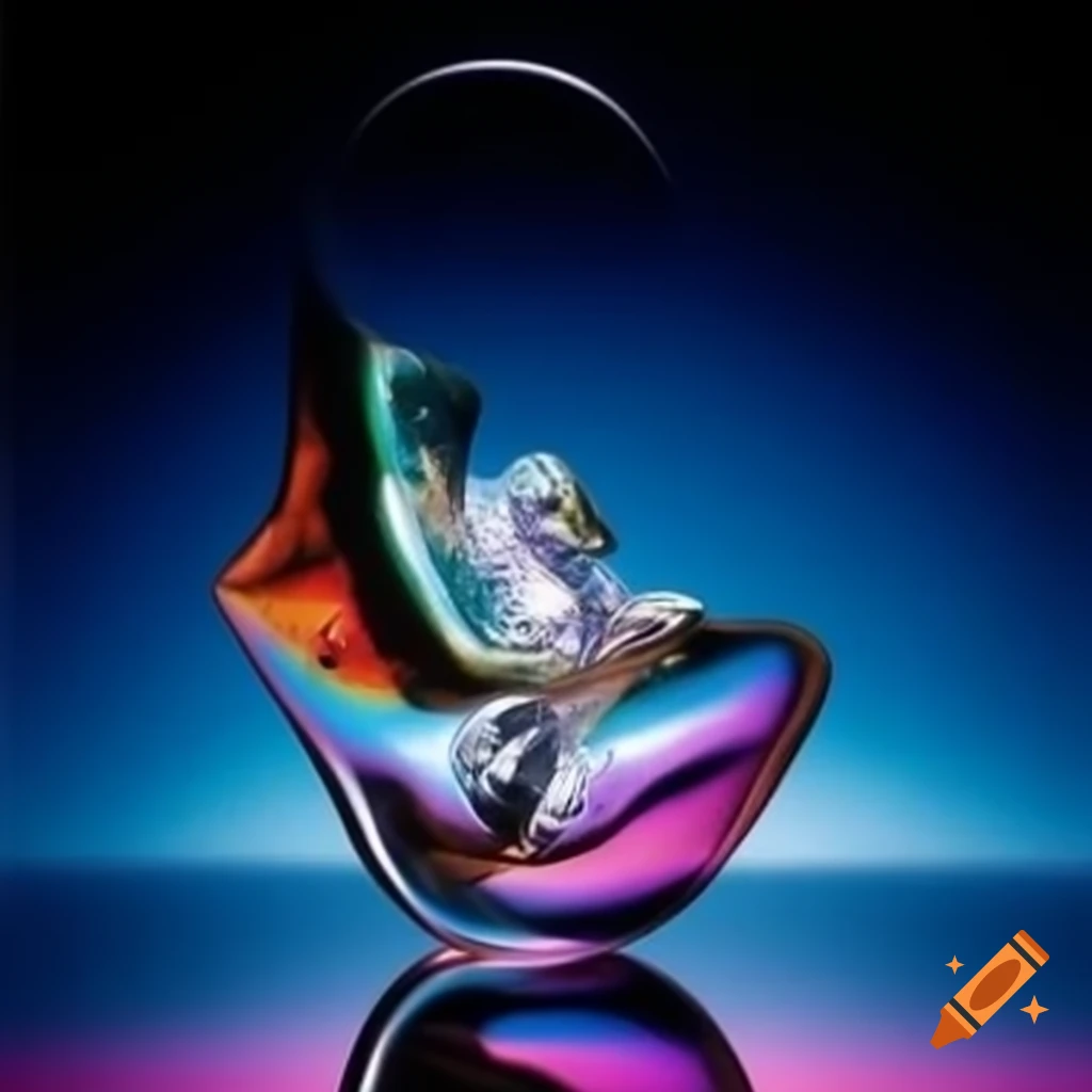 Pop surreal photography featuring iridescent glass statue