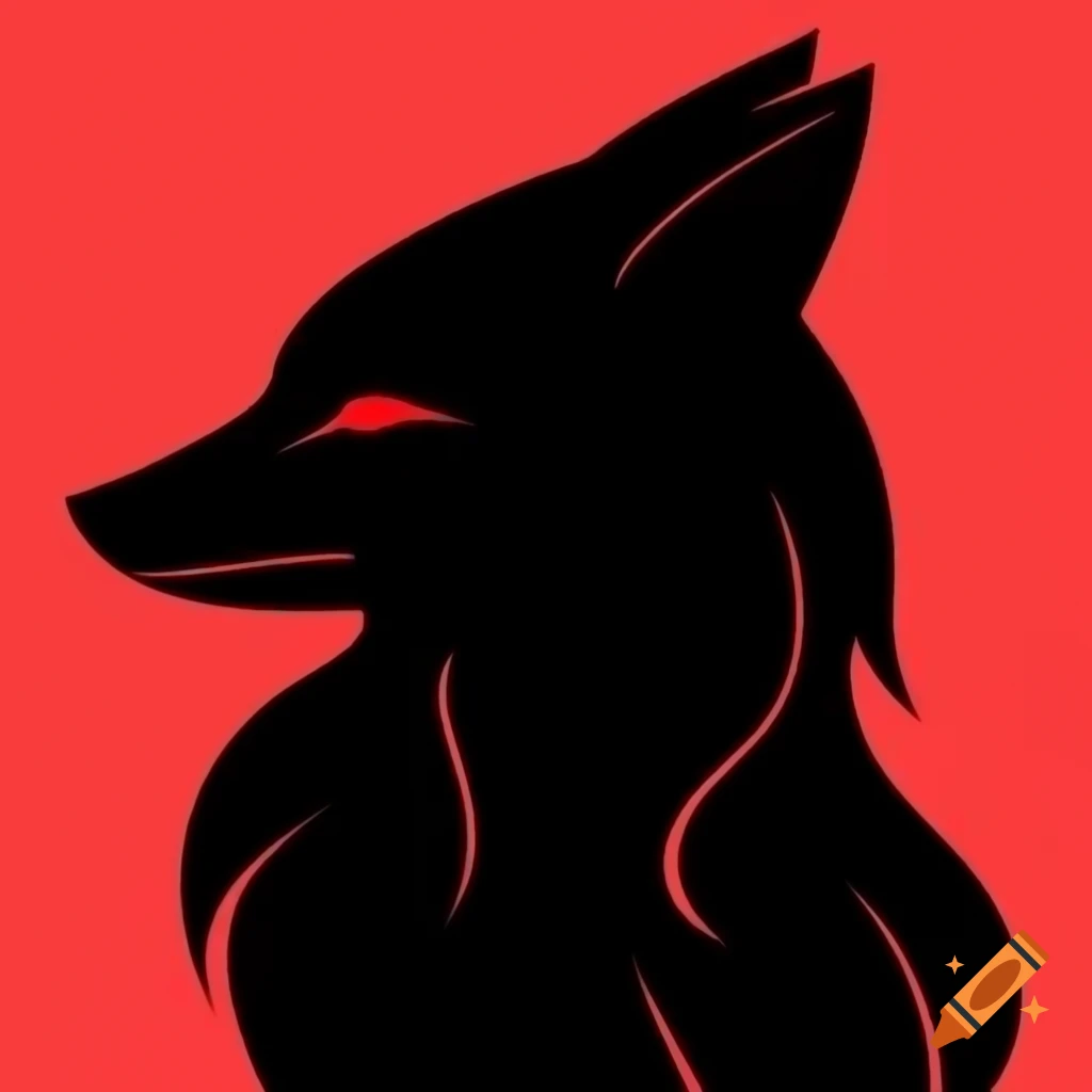 Black fox with red eyes in sleek modern style and minimalist design