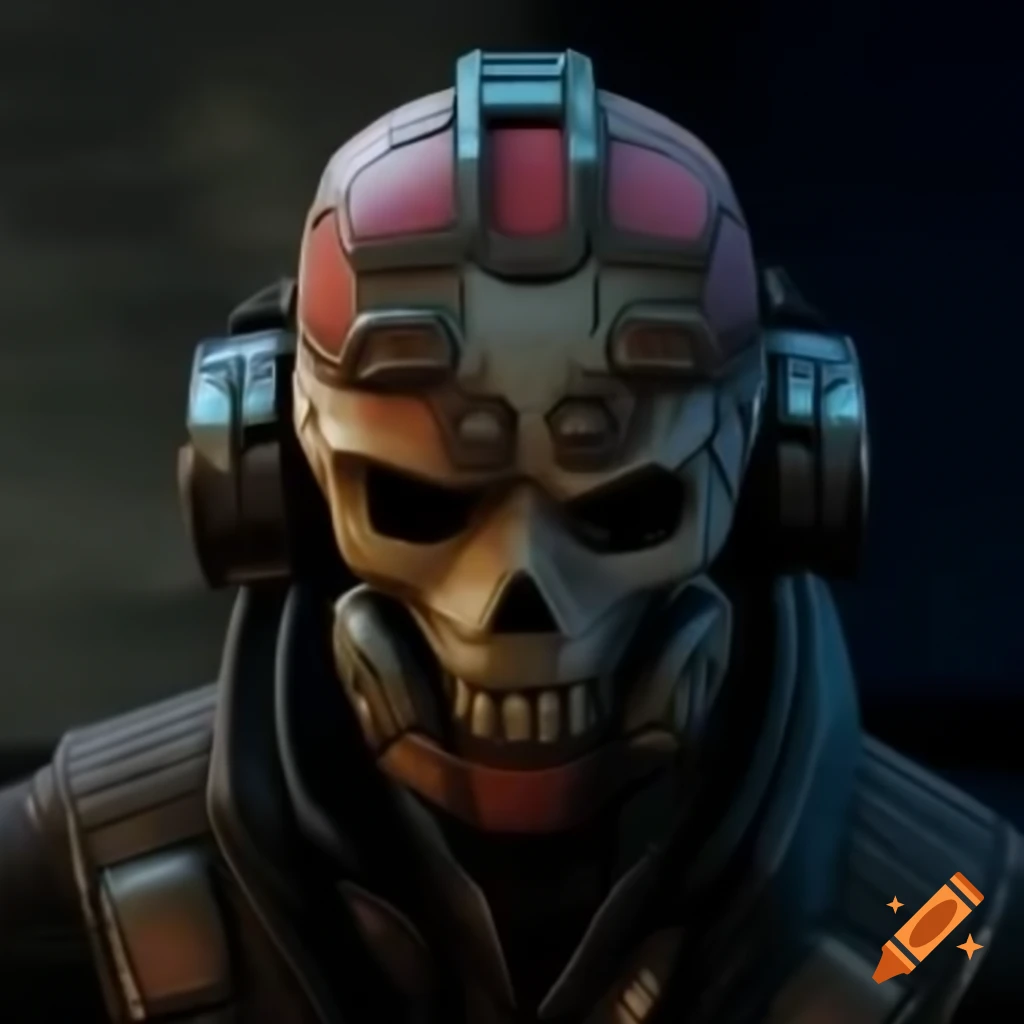 Goth bandit leader with chainsaw and gas mask in futuristic wasteland setting from Borderlands 2