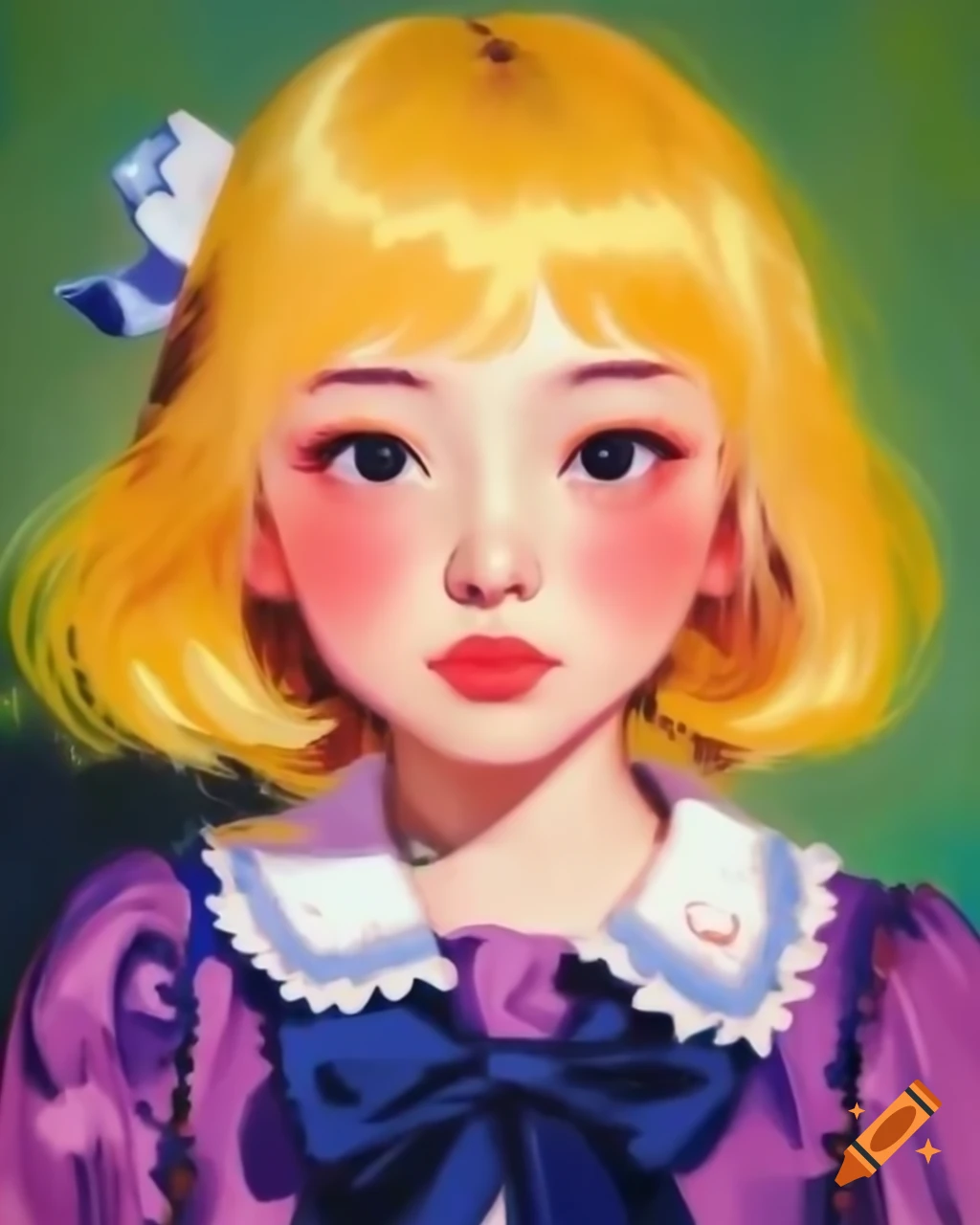 Japanese Sweet Lolita Gyaru in summer uniform, 1950s manga style with pop-art aesthetic