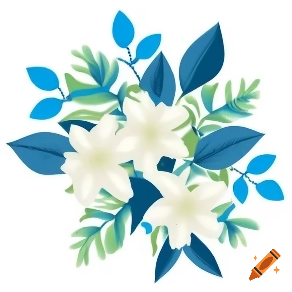 Vibrant bouquet of jasmine blossoms with blue and white shades