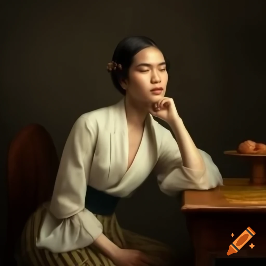 Filipina woman in traditional baro't saya dress from 1880