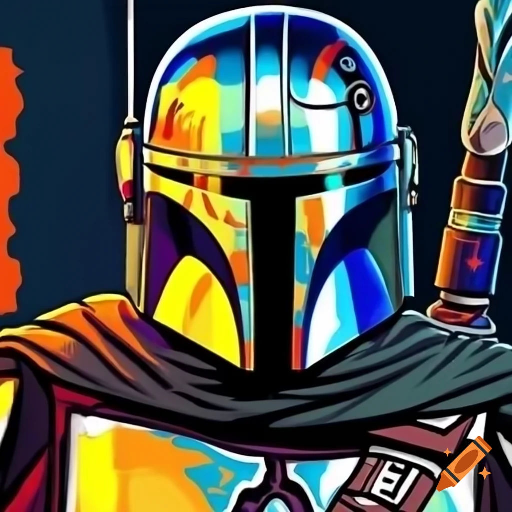 Pop art representation of a Mandalorian character