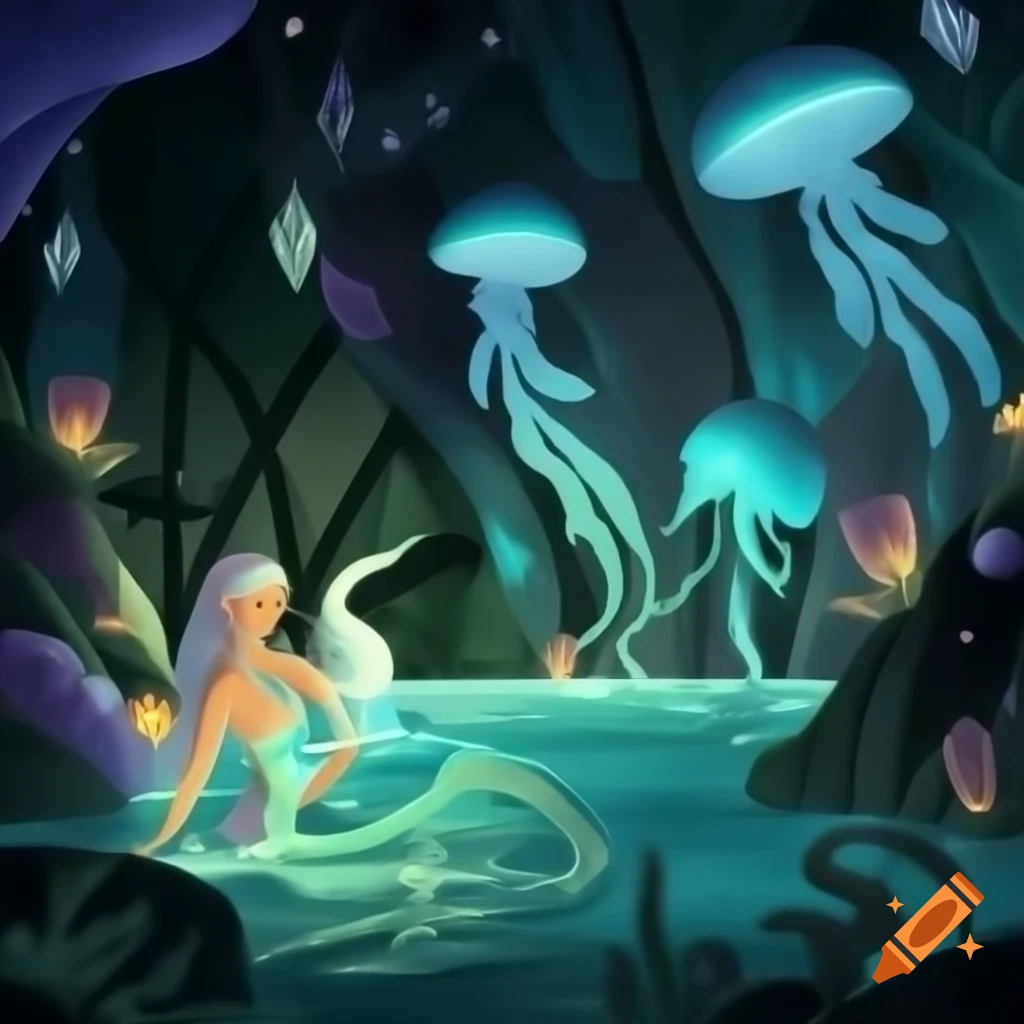 Close-up portrait of biopunk cyborg mermaid goddesses in captivating realm