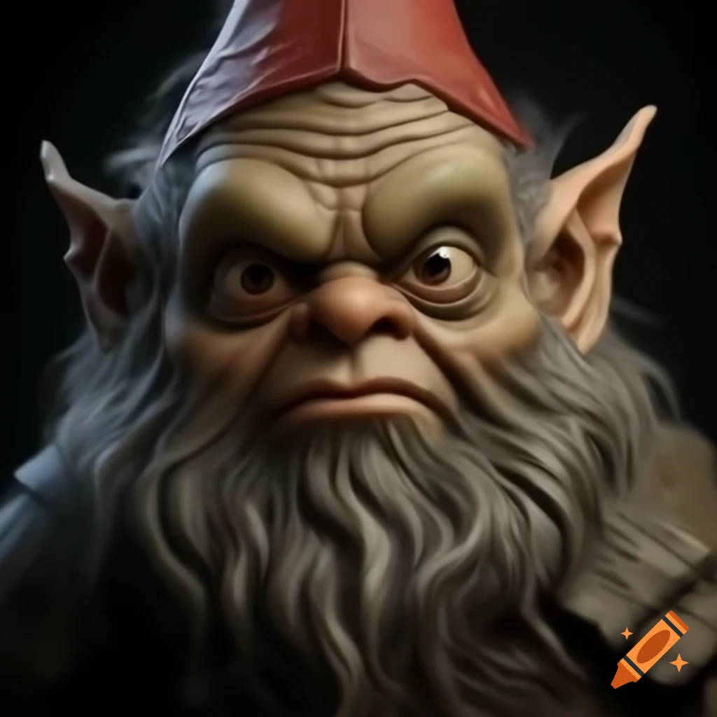 Realistic gnome character with large goblin head