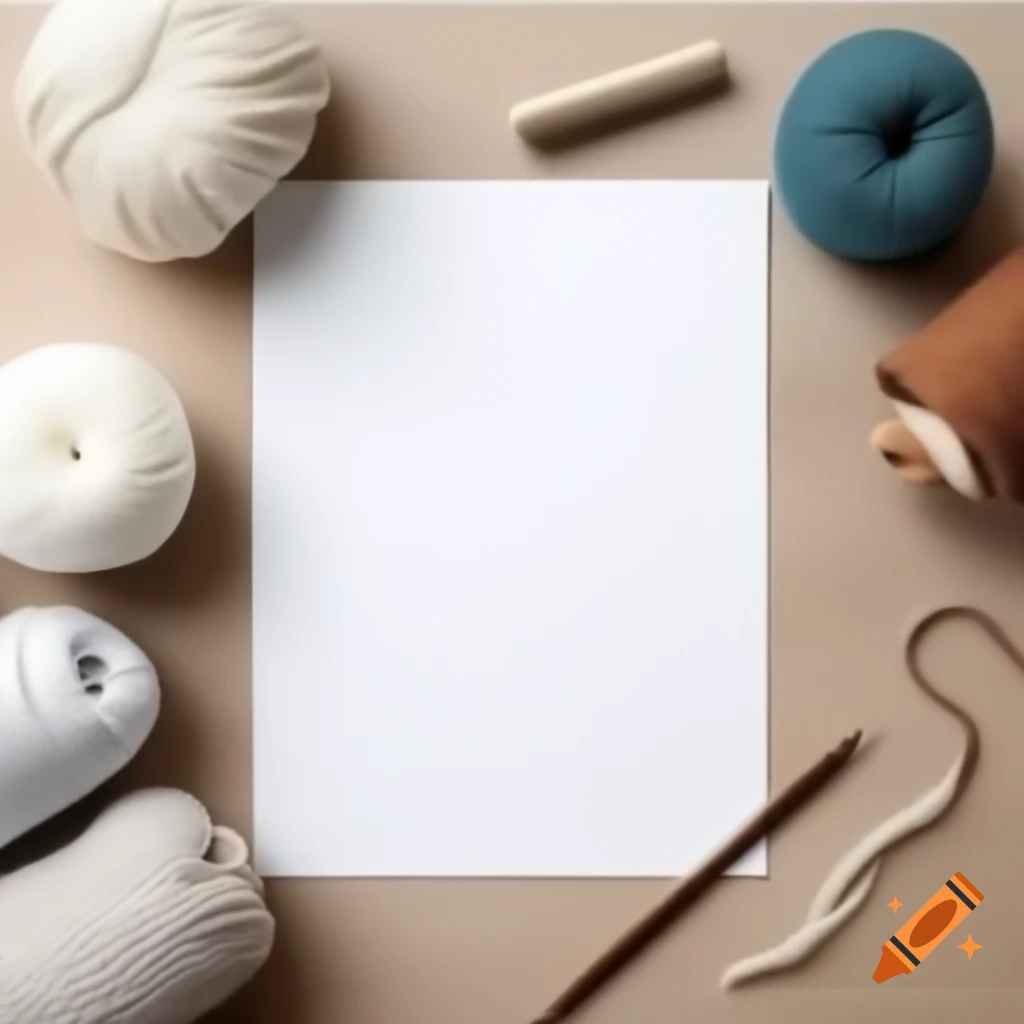 Blank A4 paper on desk with yarn and crochet hooks