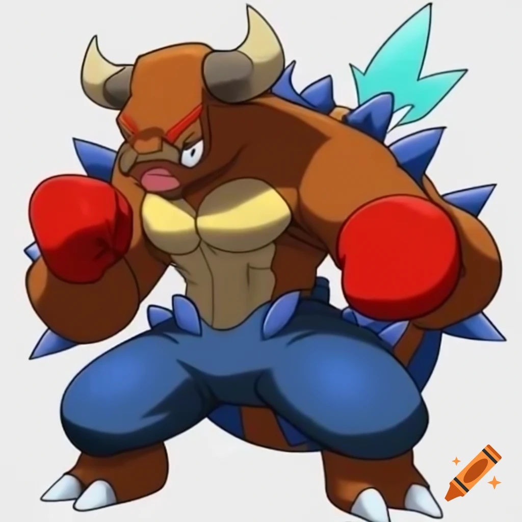 Muscular Pokémon resembling boxer Mike Tyson in thunderous pose, Sugimori art style