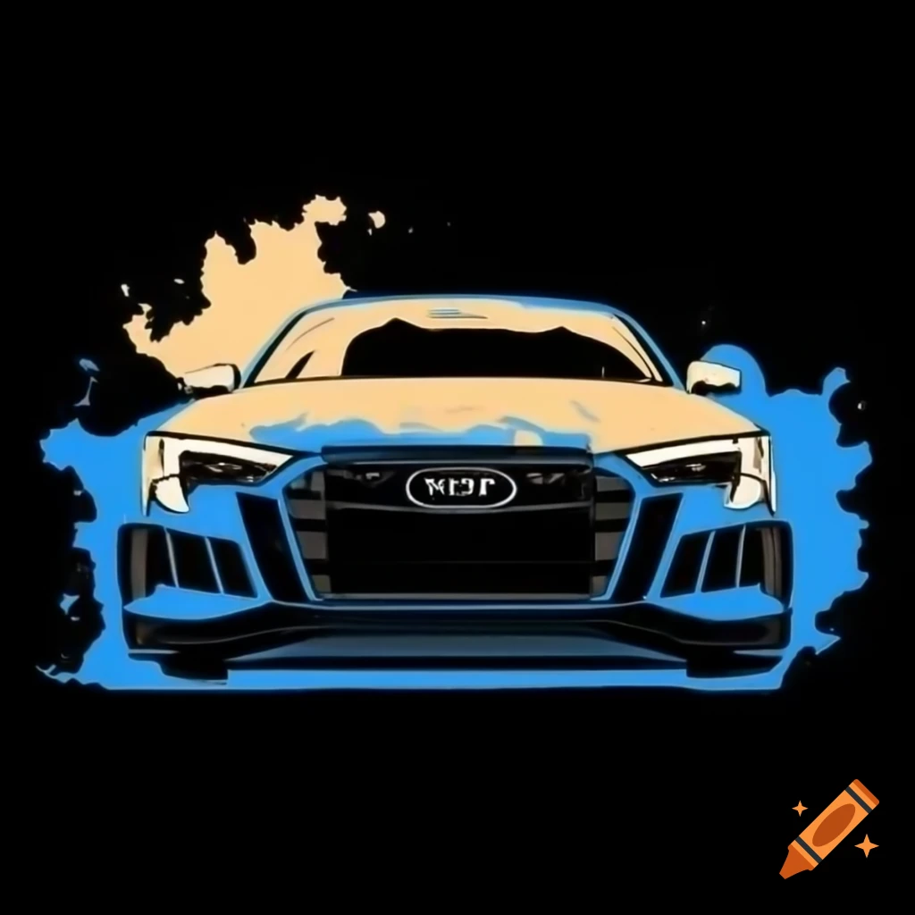 Hand drawn silhouette of audi car with spray paint can and body repair