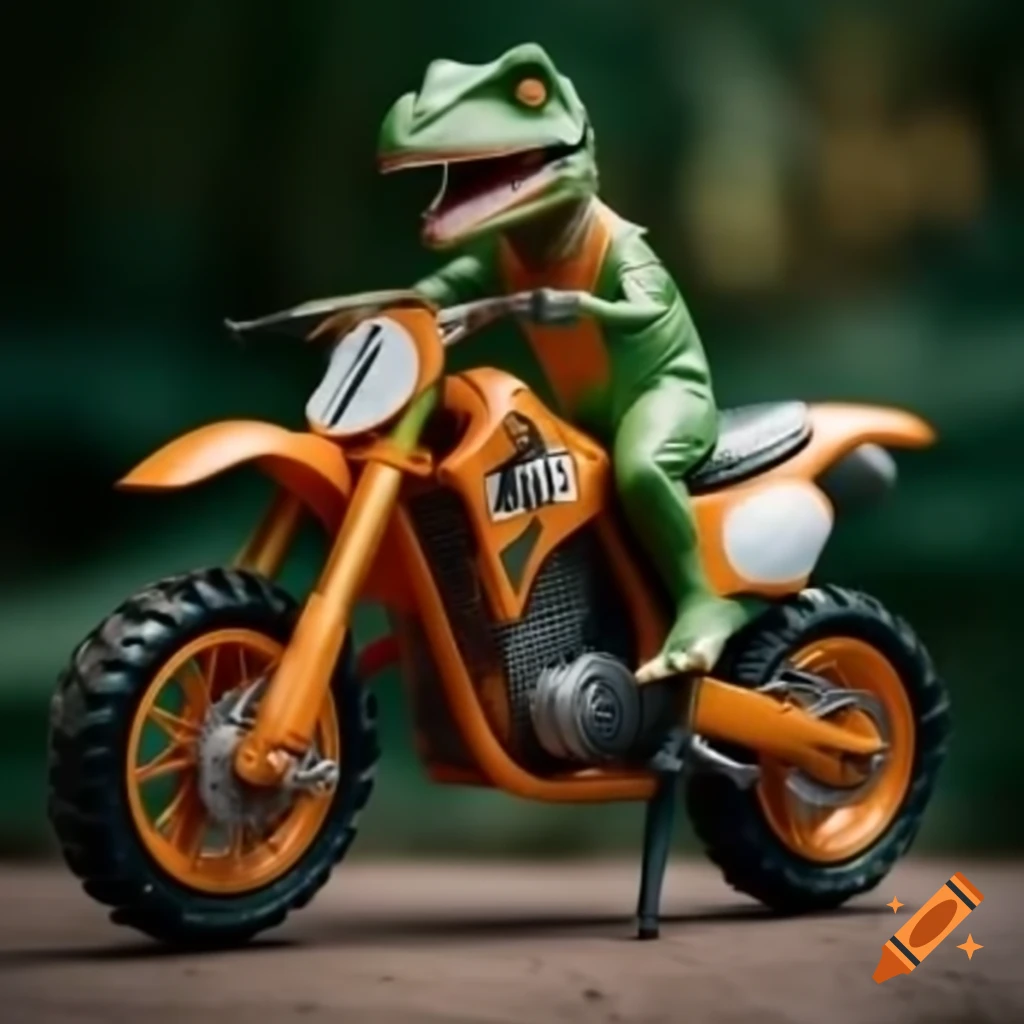 Dinosaur riding a motorcycle
