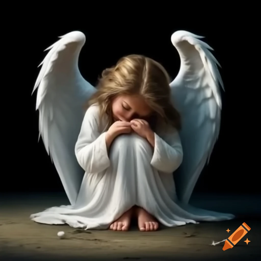 Sorrowful angel figure conveying emotion