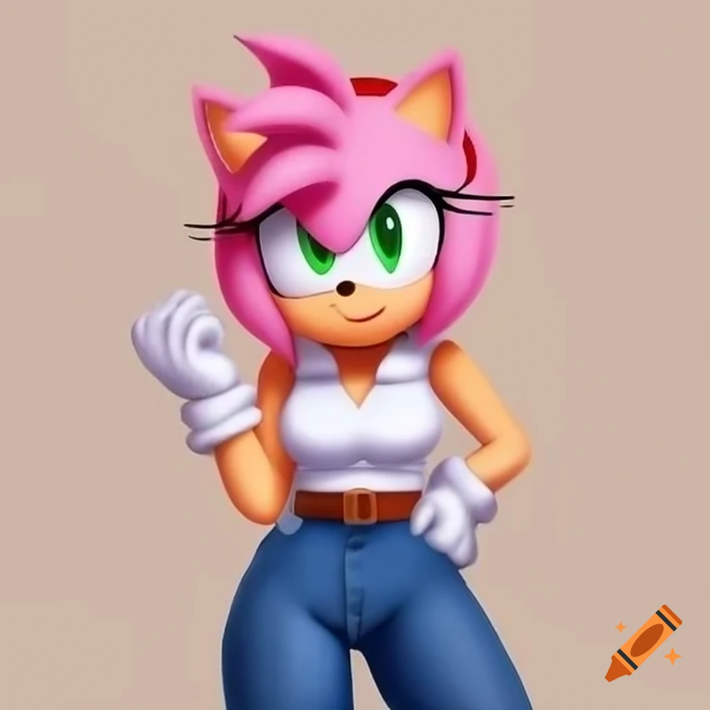 Character Amy Rose shopping in a white sleeveless shirt and blue jeans
