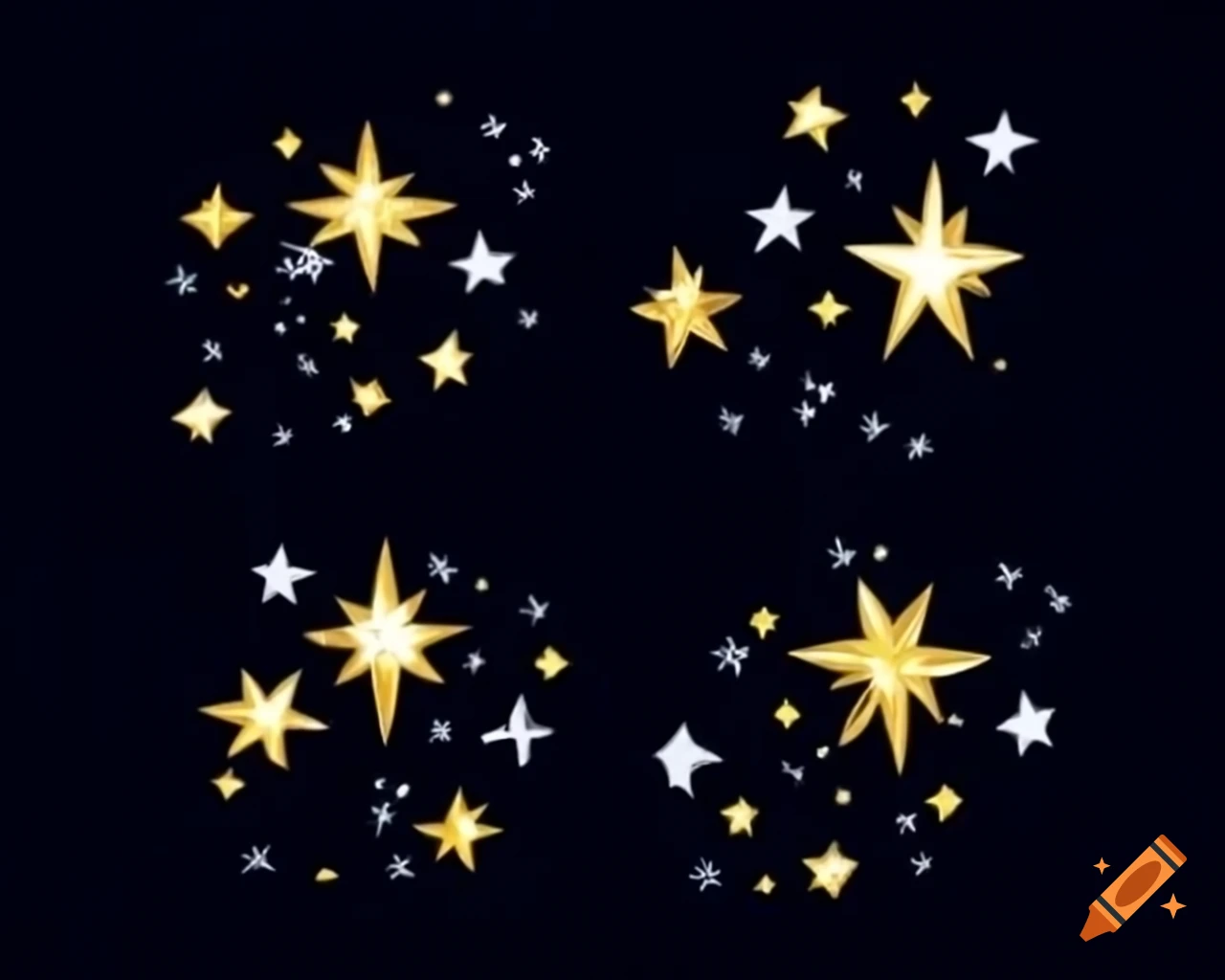 Tiny luminous stars in watercolor shades of gold, silver, and white
