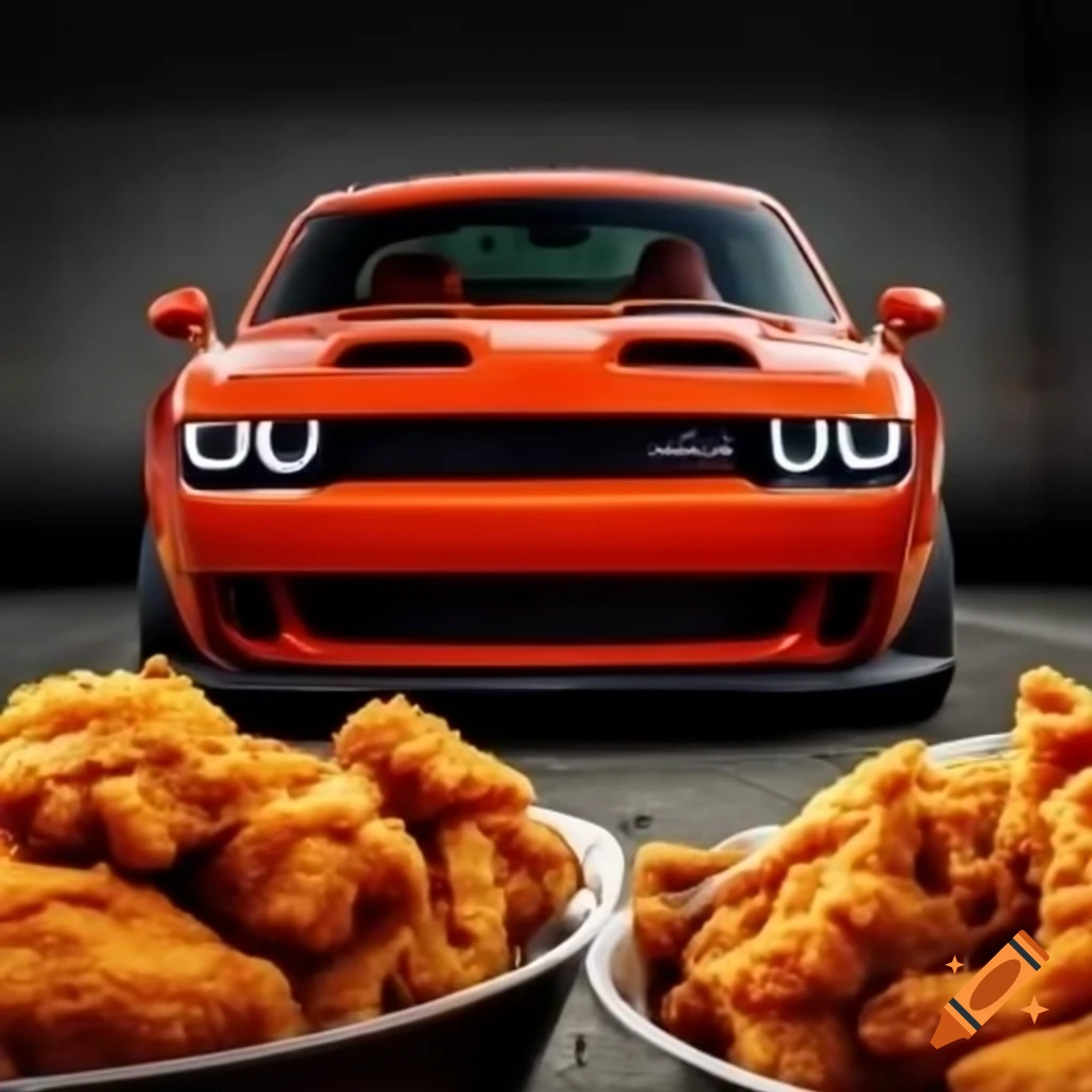 Dodge Hellcat parked alongside fried chicken