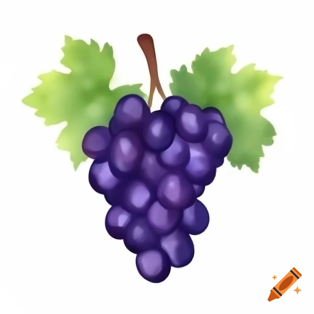 Cartoon-style watercolor grape cluster on white background
