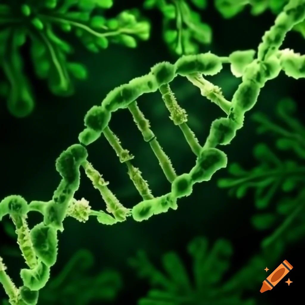 DNA helix intertwined with green plants