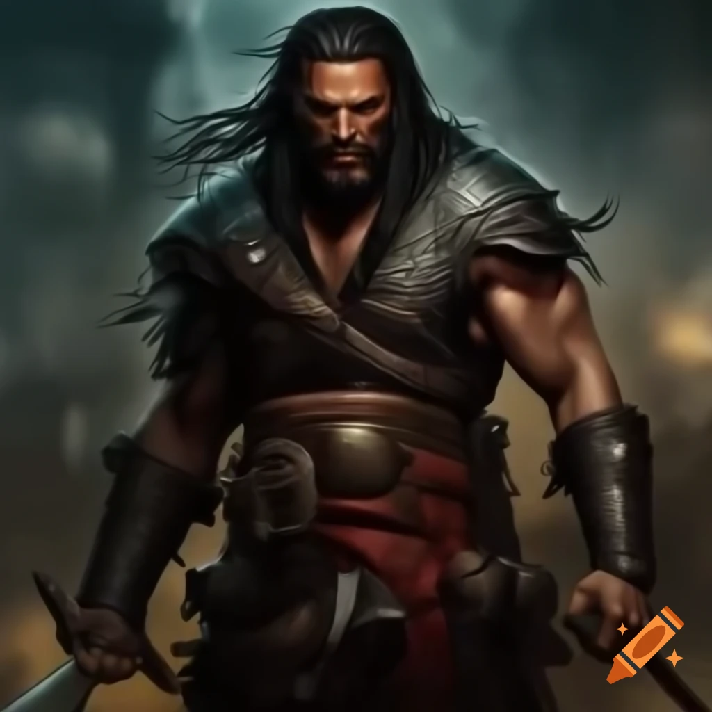 Pirate barbarian with two sabers and dark hair