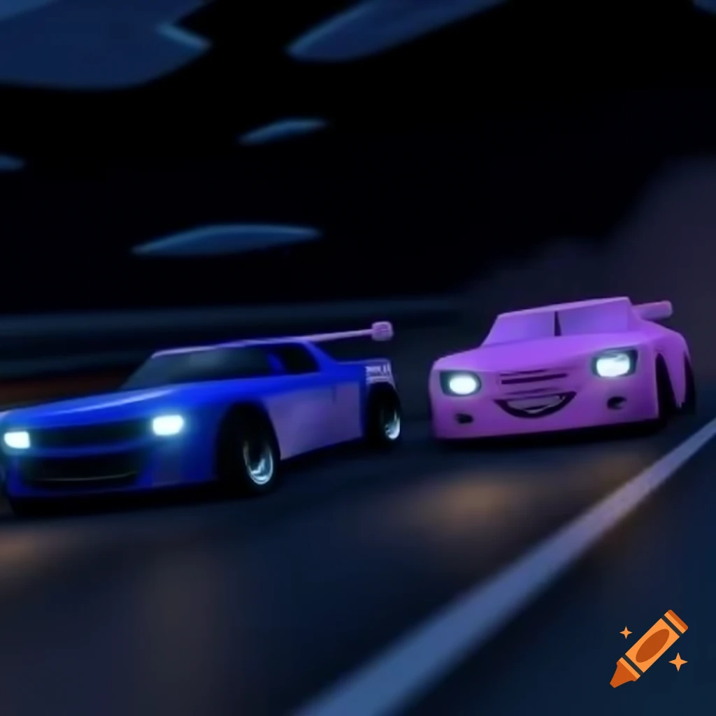 Roblox drift cars performing drift maneuvers at night