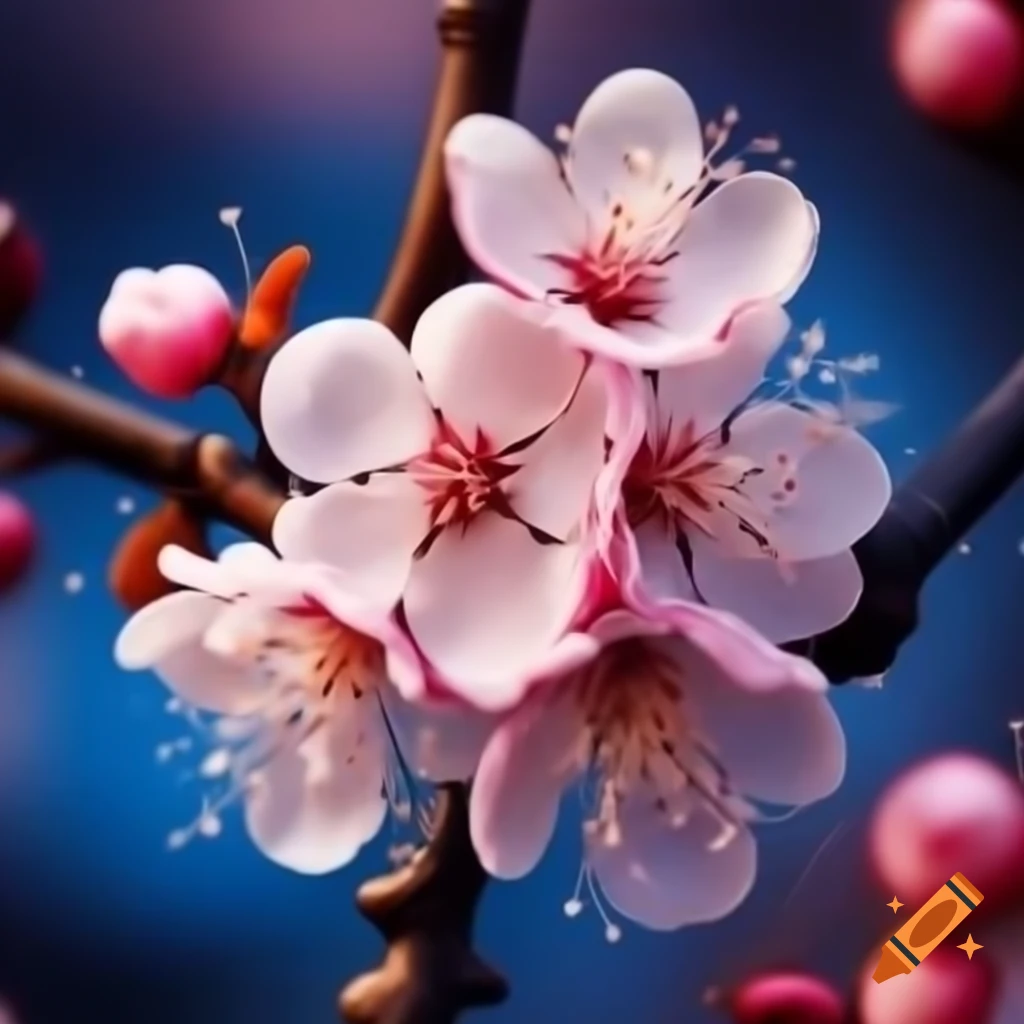 Photo-real drawing of cherry blossom in intricate detail, inspired by William Morris and Alphonse Mucha