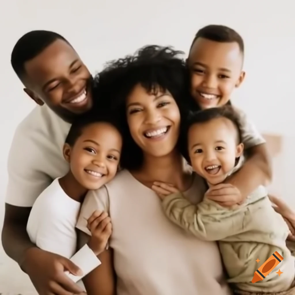 Fariba smiling and hugging her grandchildren with family
