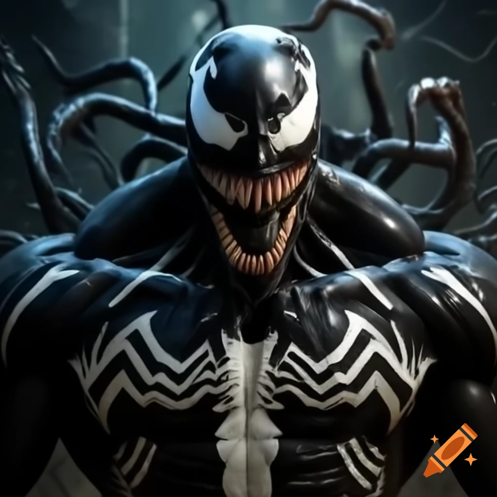 Venom symbiote interacting with a zombie character