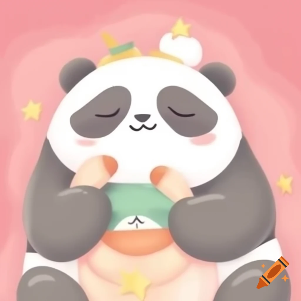 Cute chubby panda in star-patterned pajamas, relaxed and sleepy demeanor
