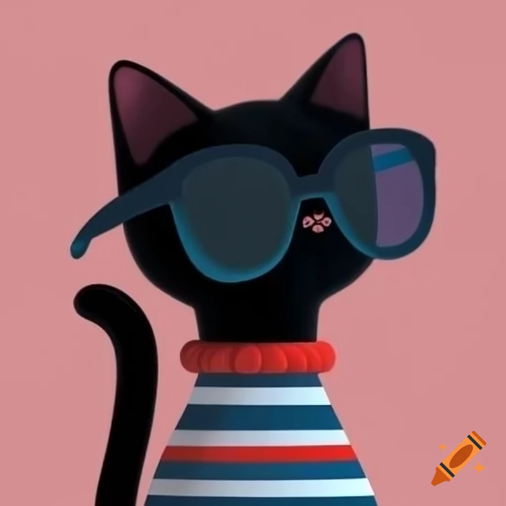 Cartoon art of black cat with pajamas and sunglasses