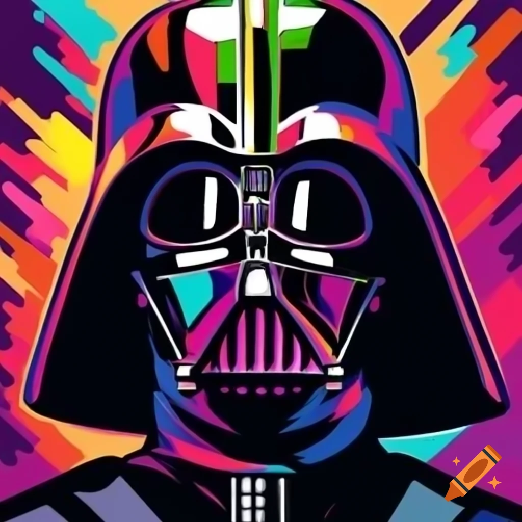 Colorful pop art representation of Darth Vader
