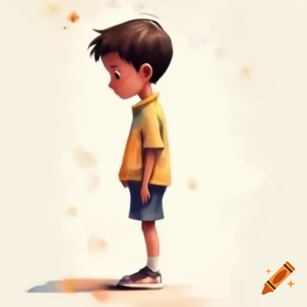 Cartoony profile view of a boy in watercolor style on white background