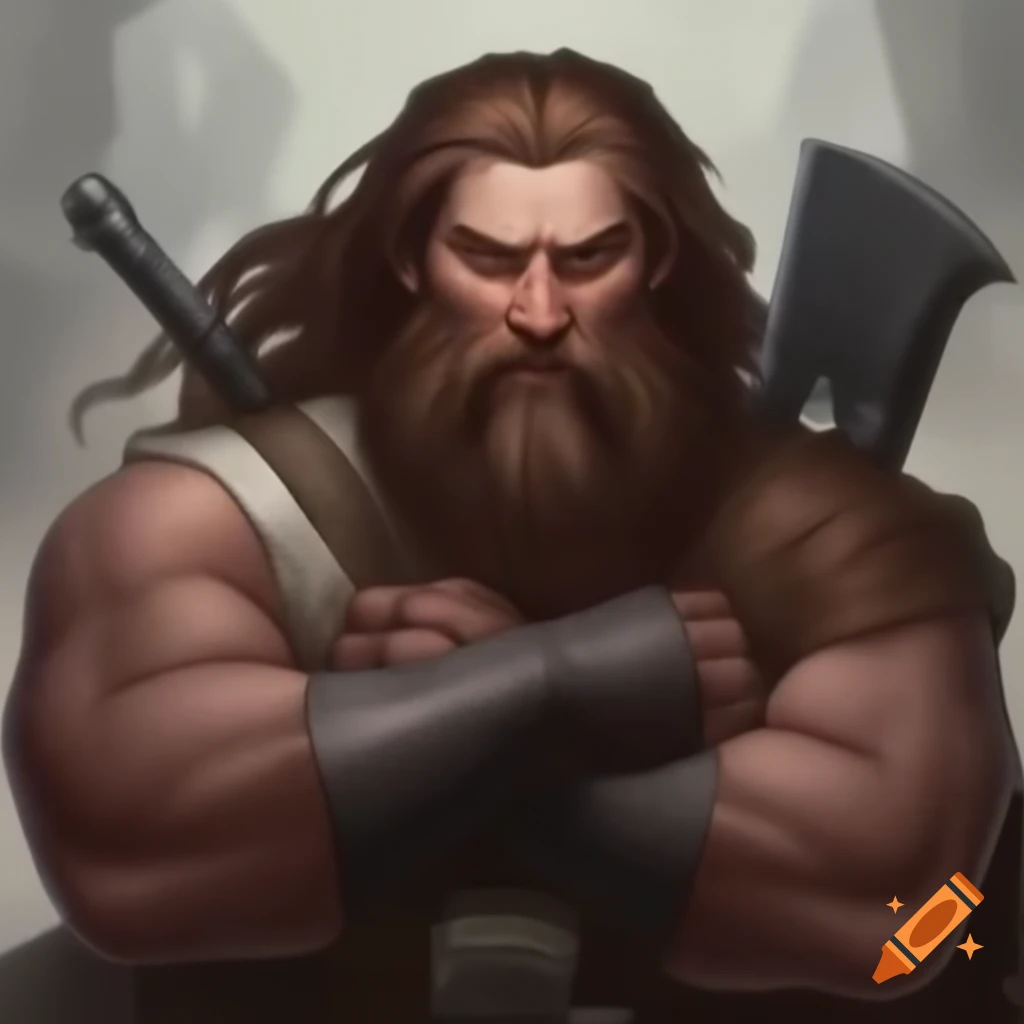 Robust man in his thirties with dark brown hair and muscular build