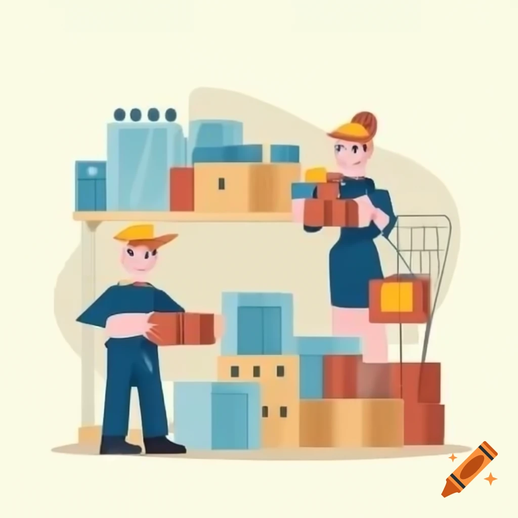 Cartoon depiction of factory organizing various items