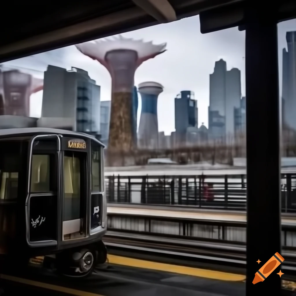 D62A train entering elevated station in winter with skyscrapers in background