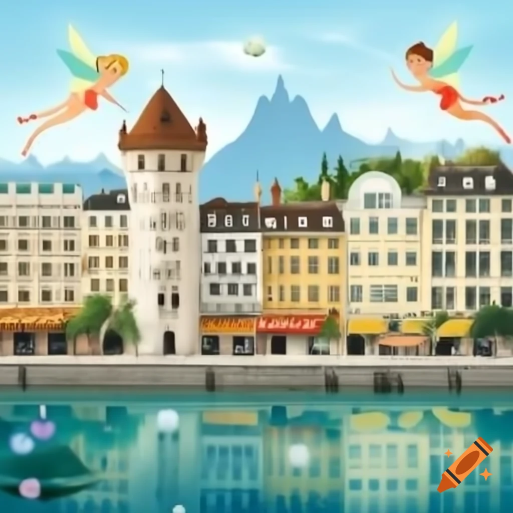 Geneva cityscape featuring fairies