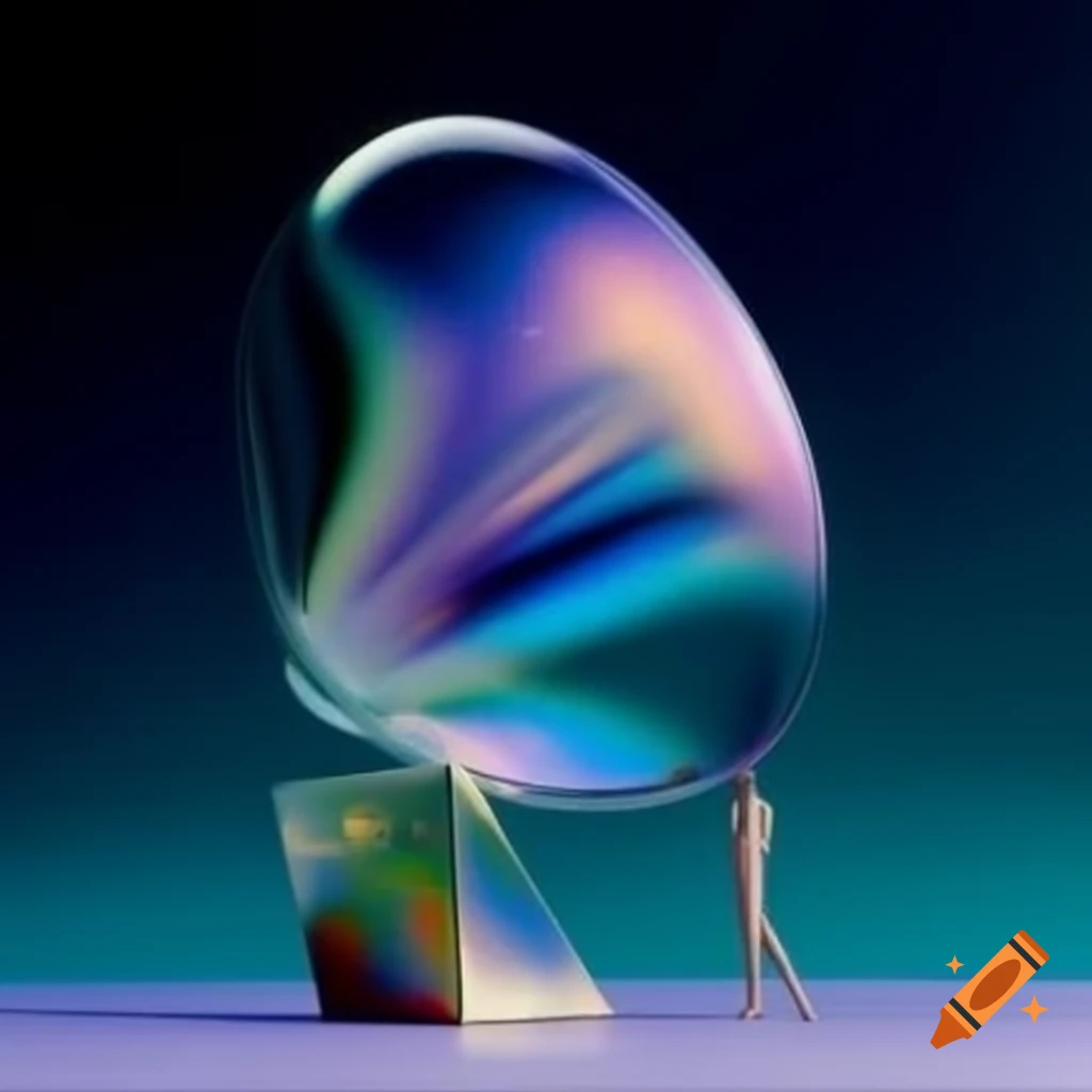 Iridescent glass statue in pop surrealism style, 2000s photography