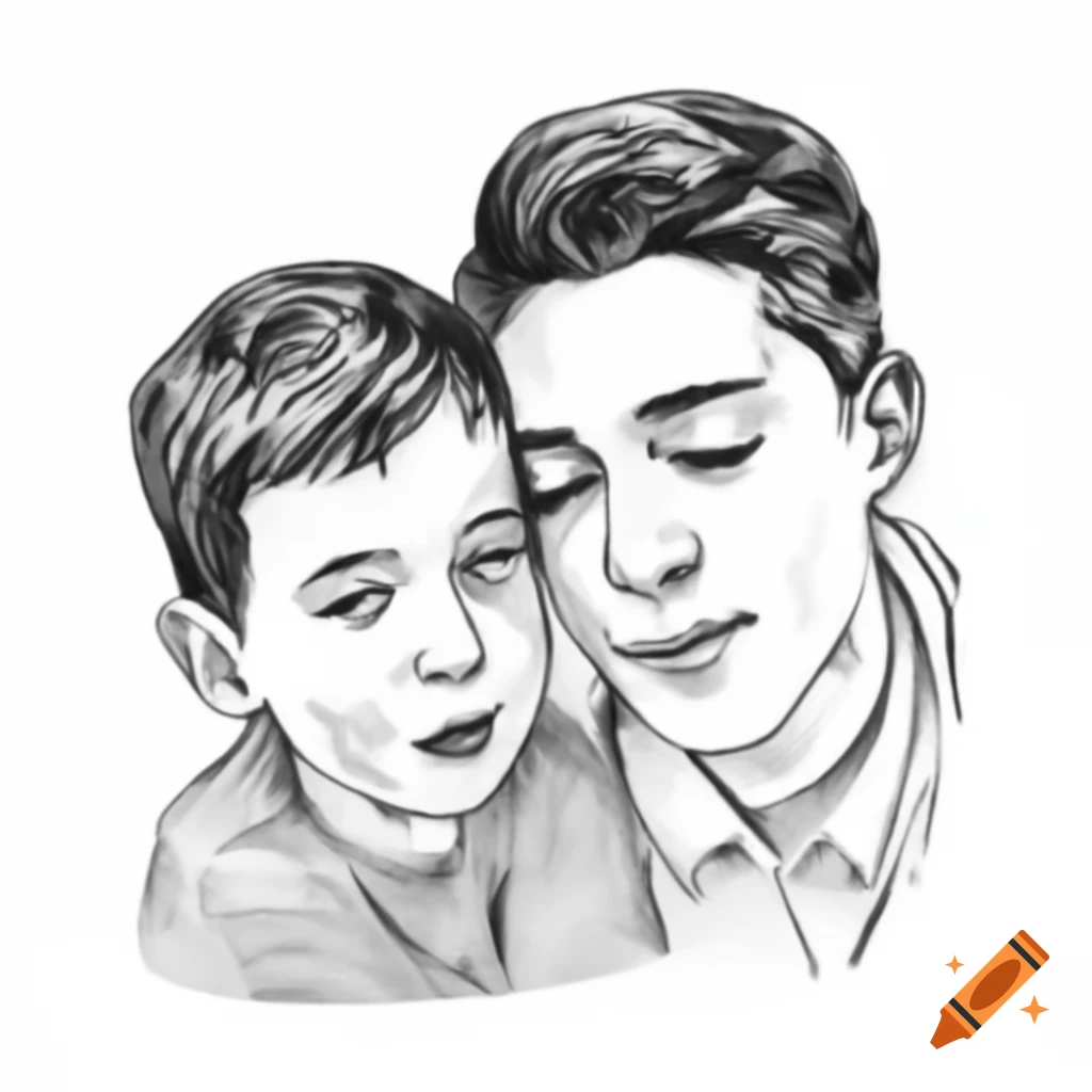 Affectionate scene of a brother rubbing younger brother's head in watercolors