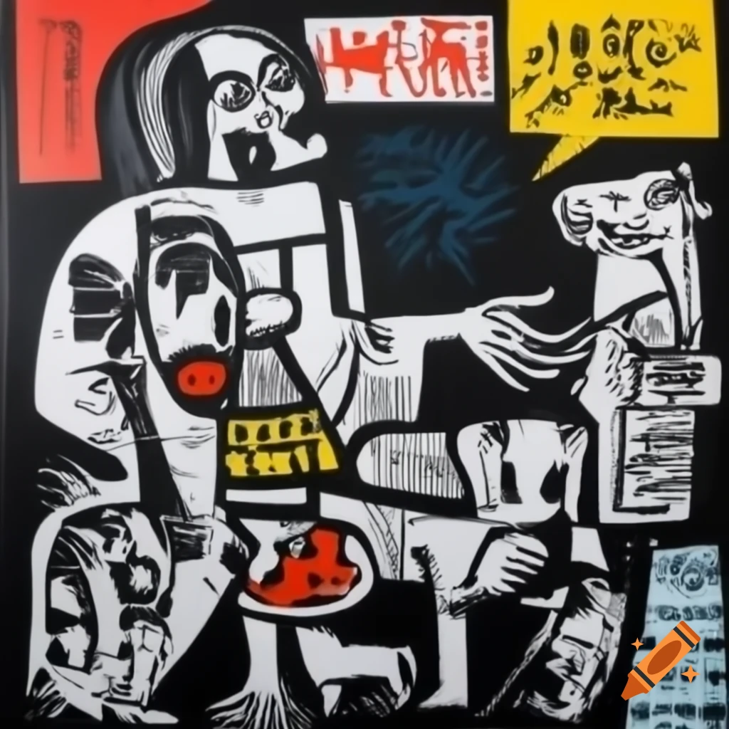 Artwork featuring animals in Guernica style by Basquiat and Francisco Eppens