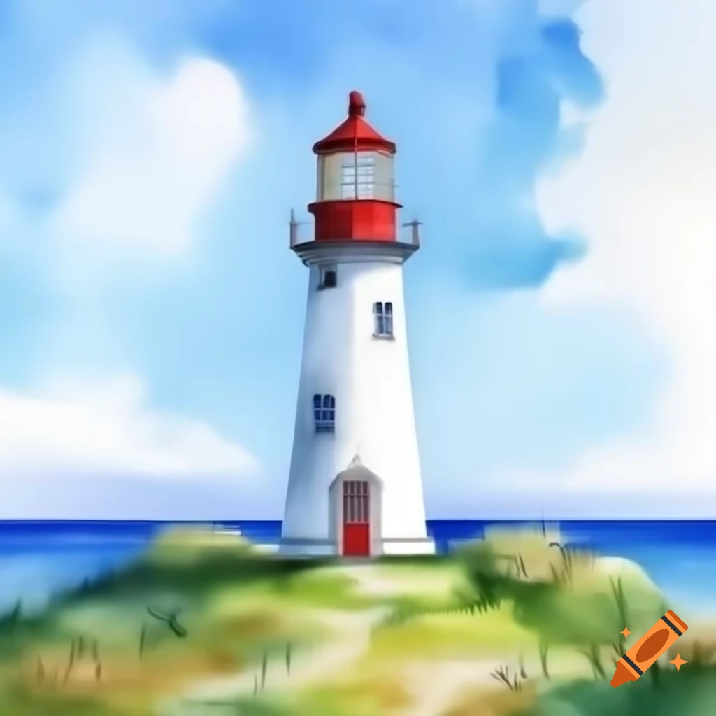 Watercolor painting of a lighthouse
