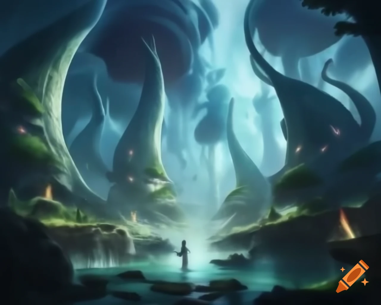 Dreamscape with wispy structures and impossible landscapes in Greg Rutkowski style