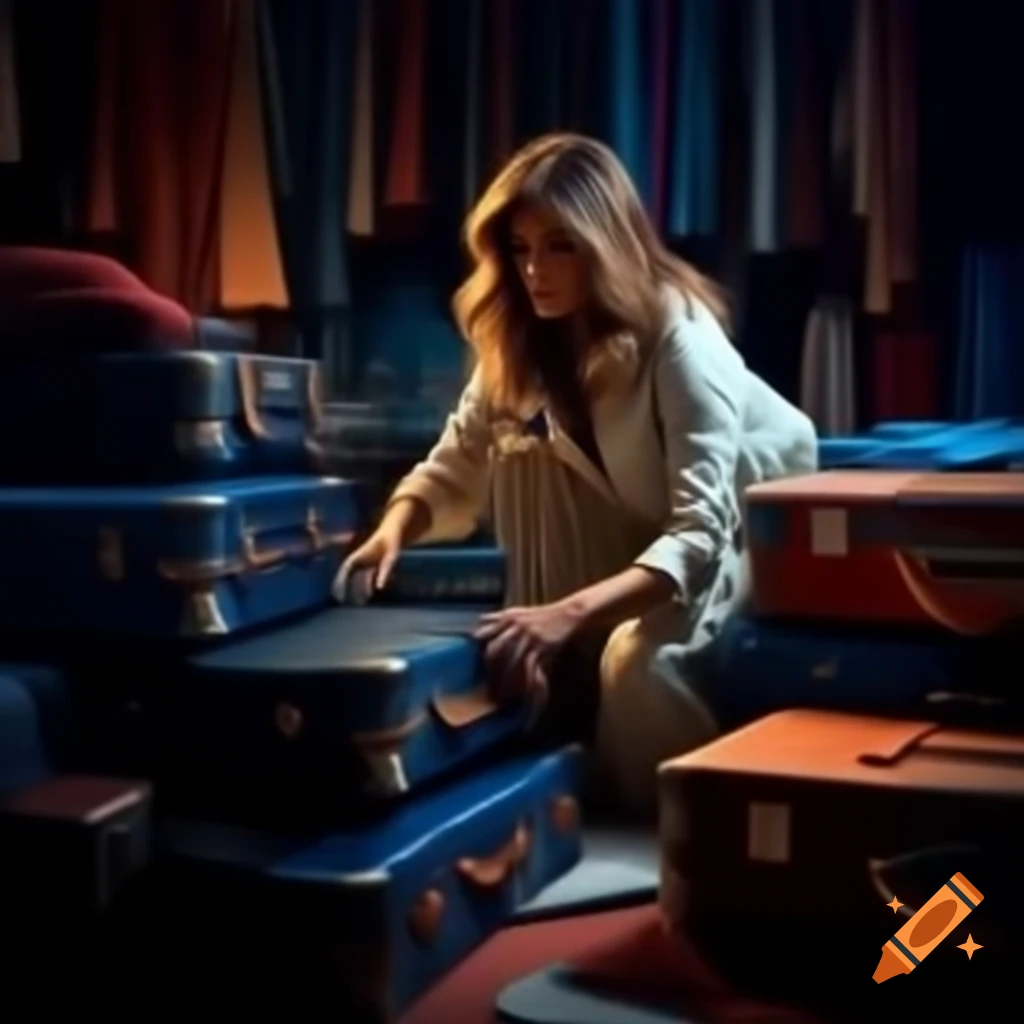 Angry woman packing clothes into suitcases in photorealistic style