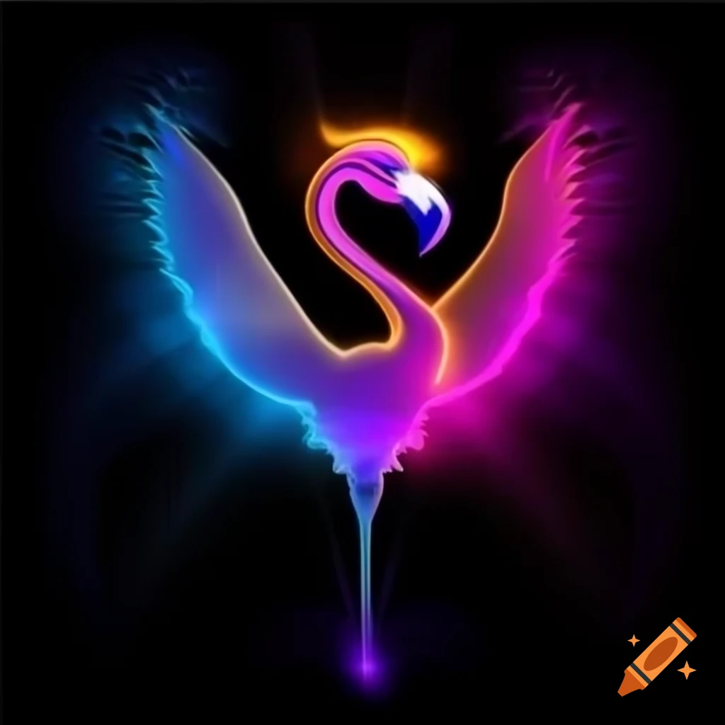 Stylized glowing flamingo with vibrant cosmic colors