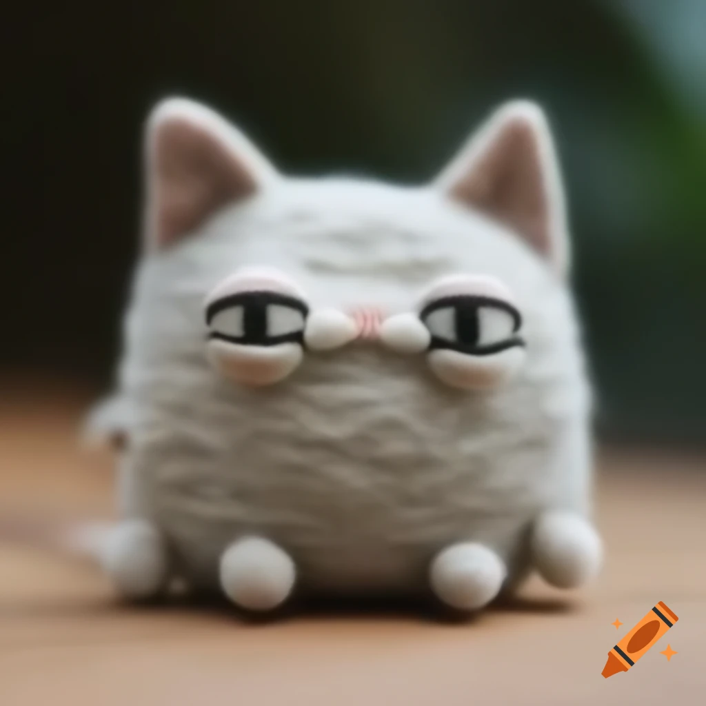 Felted wool cat-like creature with large eyes and ears