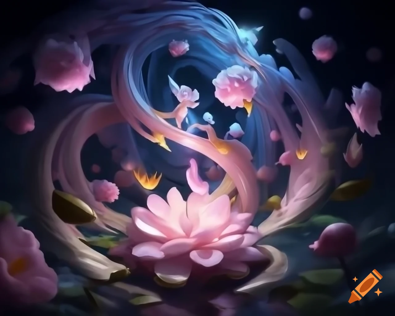 Blossoming structures in dreamscape by Greg Rutkowski, featuring floating elements and surreal realism