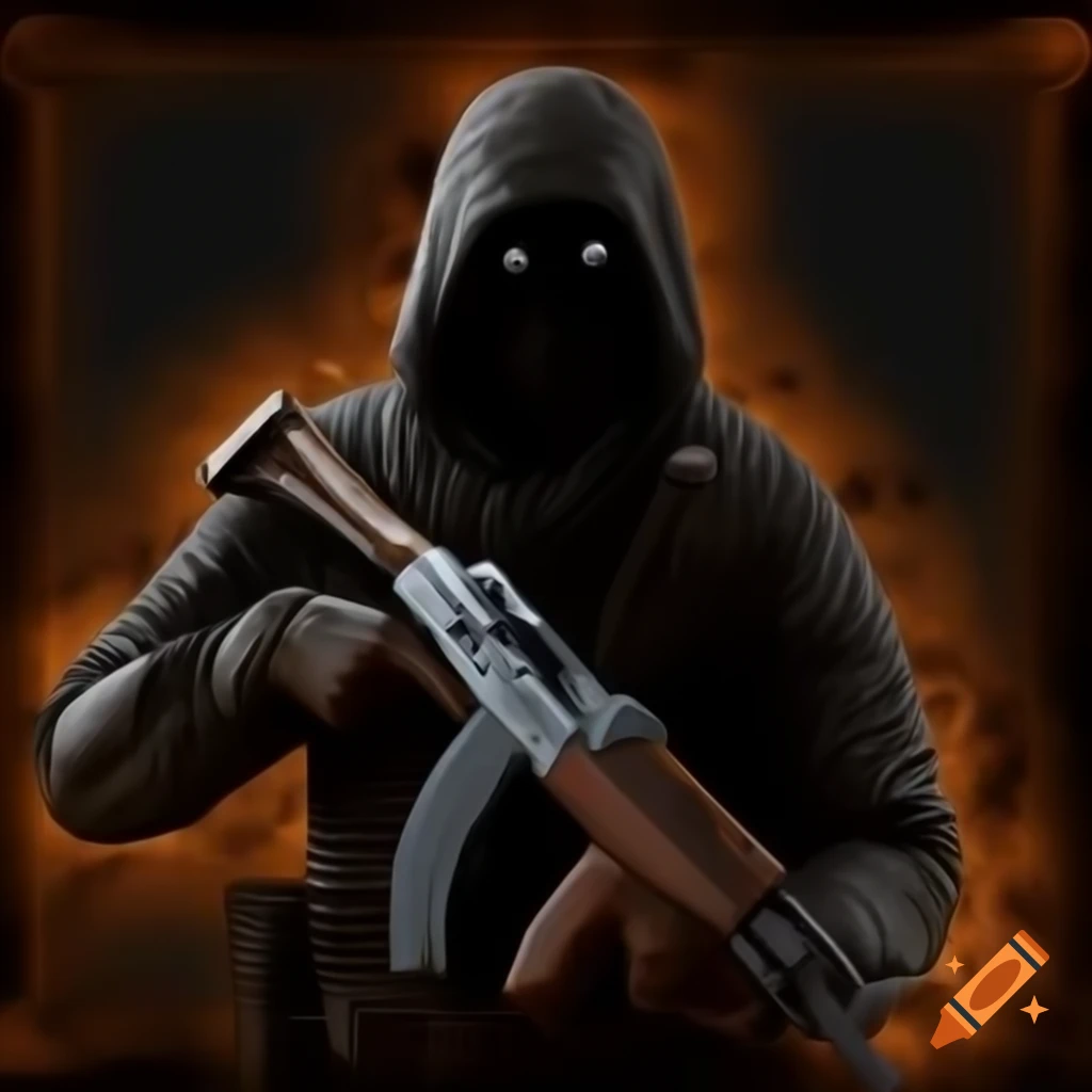 Digital artwork of Ghost from Call of Duty with AK-47 in gritty Rust environment